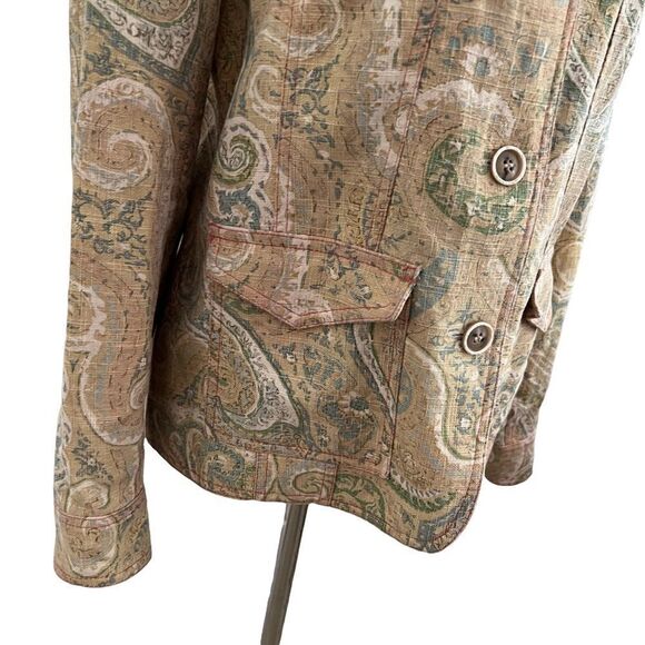 Vintage Coldwater Creek Pastel Paisley Linen Rayon Blend Mandarin Collar Jacket - Picture 5 of 8